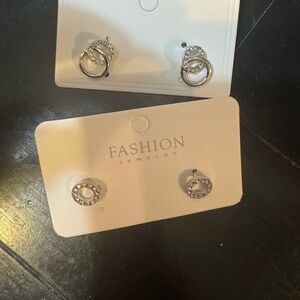 Fashion Jewelry Silver Crystal Circle Stud Earrings Duo